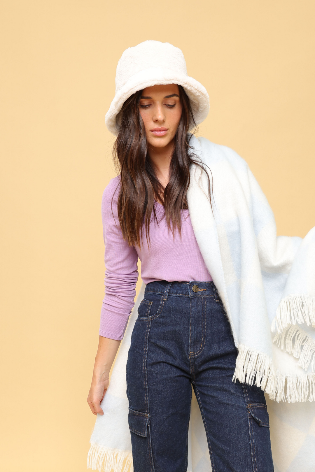 The Morgan & Taylor Carla Faux Fur Bucket Hat in Cream  display picture 1
