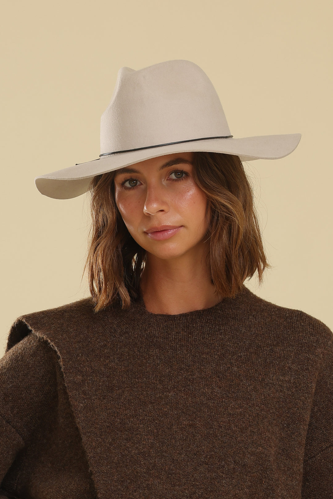 The Morgan & Taylor Kaiya Wool Fedora in Beigeis made from  display picture 2