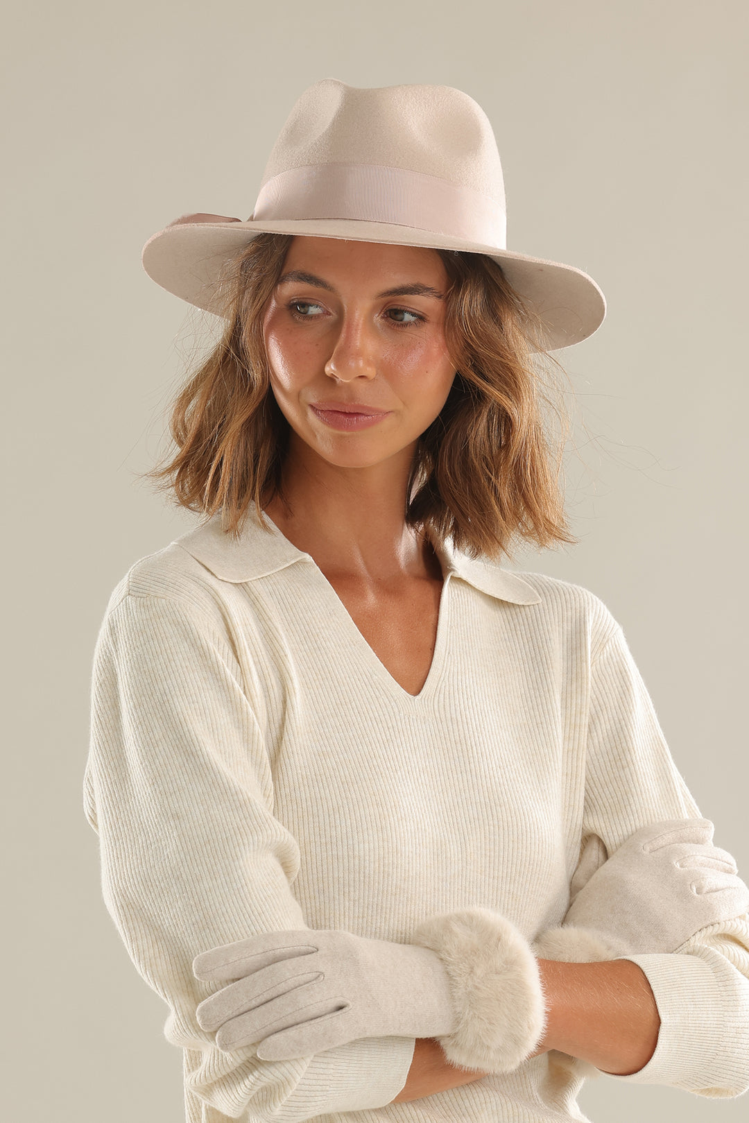 Morgan & Taylor Beige Wool Felt Fedora Hat Wide Brim Ribbon Trim Large NWOT Celebration Wool Felt Wide Brim Fedora by Biltmore – DAPPERFAM main image 4