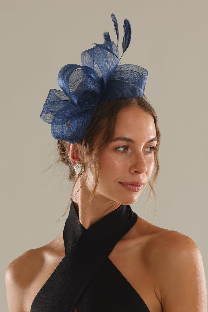 what colour fascinator with navy blue dress Navy Blue Fascinator
