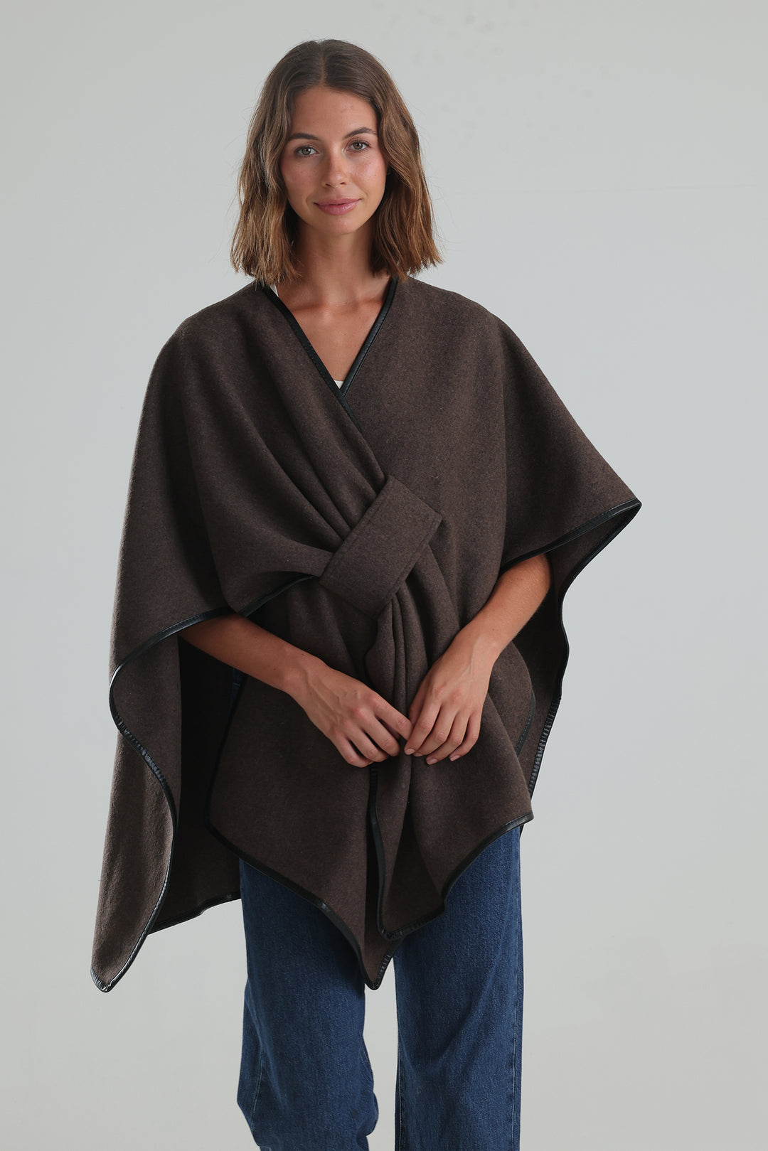 The Morgan & Taylor Jane Bias-Edged Poncho Chocolate Brown is a
