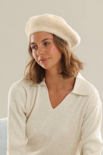 The Morgan & Taylor Paris Fluffy Knit Beret in Cream  display picture 1