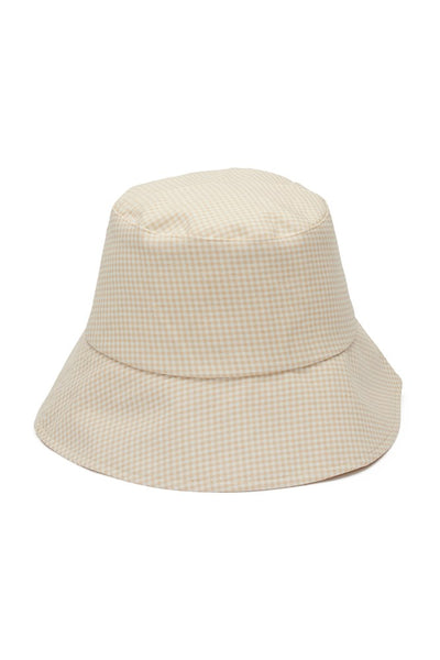 Side image of the Morgan & Taylor Hannah Bucket Hat in Beige Check