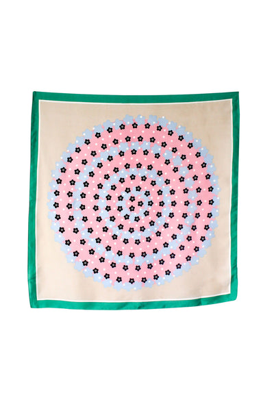 Top-down image of the Miriam Hair Scarf in Pink and green